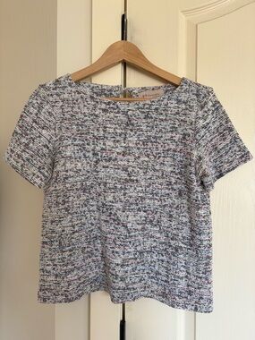 Philosophy White Multicolor Tweed Short Sleeve Top